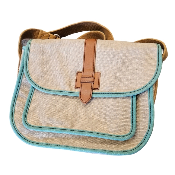 Fossil VTG Cloth Fabric Khaki Teal Purse Bag - Picture 1 of 7